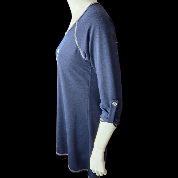 Lily Bleu Beach Navy Anchor Beach Cover-Up Womens M Sequin Rolled Sleeves TShirt - Picture 7 of 10